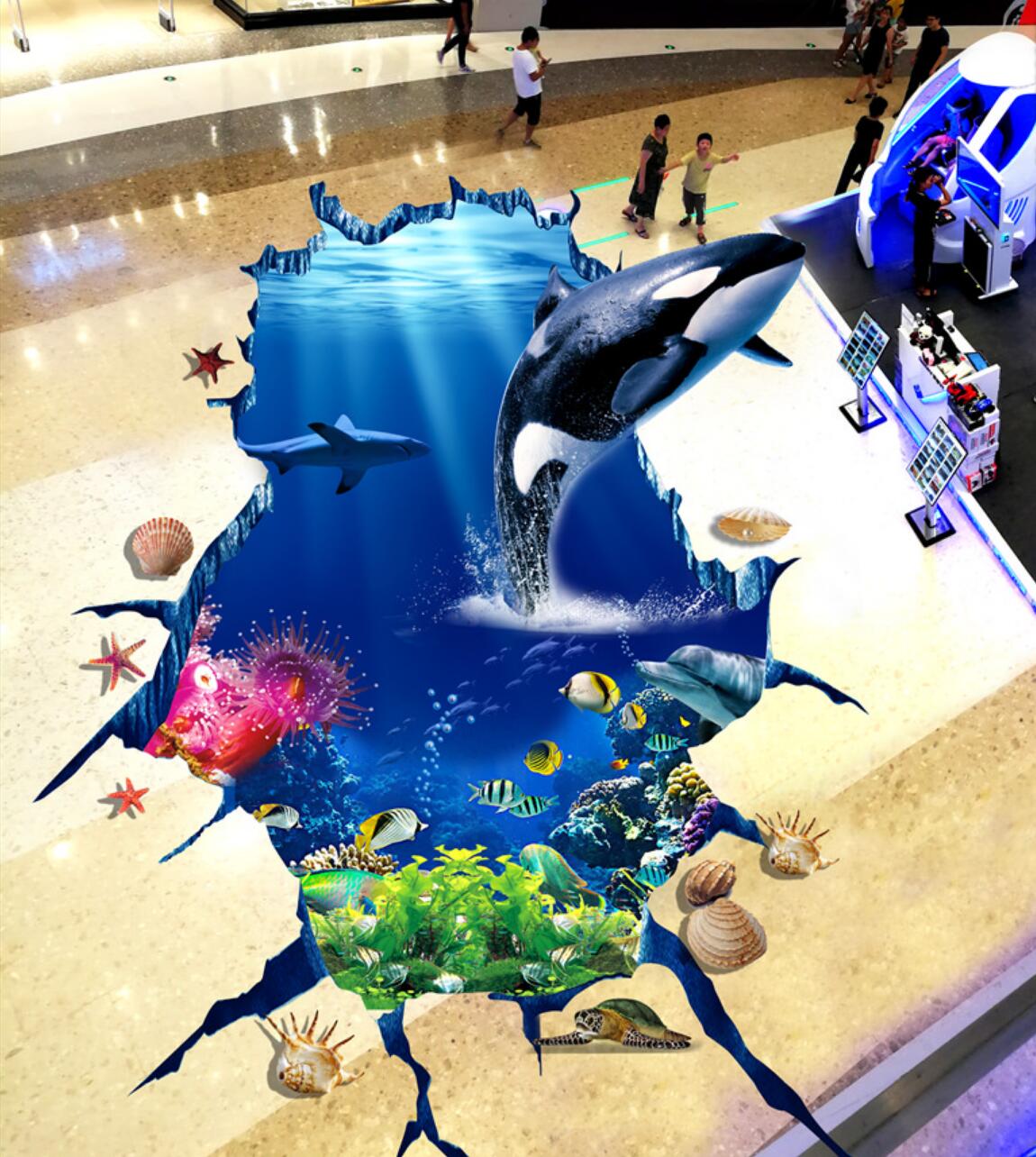 3D Marine Fish 183 Floor Mural  Self-Adhesive Sticker Bathroom Non-slip Waterproof Flooring Murals