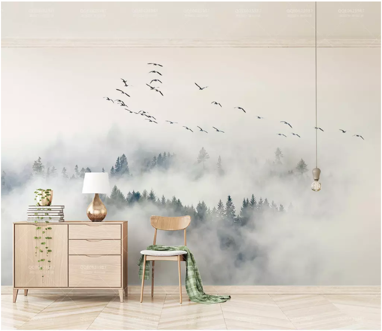 3D Misty Birds 2035 Wall Murals
