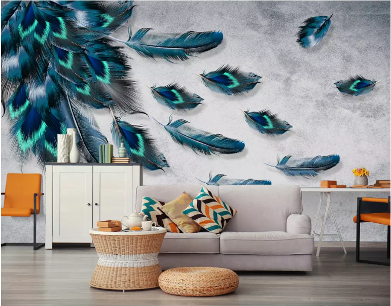 3D Green Feather 2121 Wall Murals