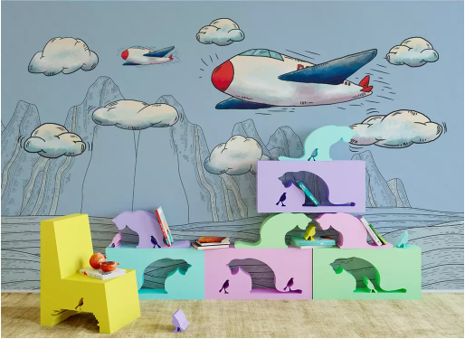3D Clouds Plane 2061 Wall Murals