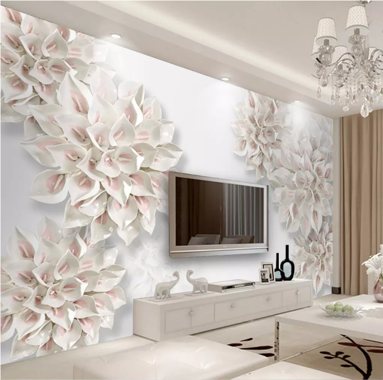 3D White Flowers 2032 Wall Murals