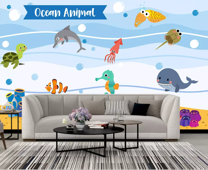 3D Seahorse Dolphins 1561 Wallpaper AJ Wallpaper 2 