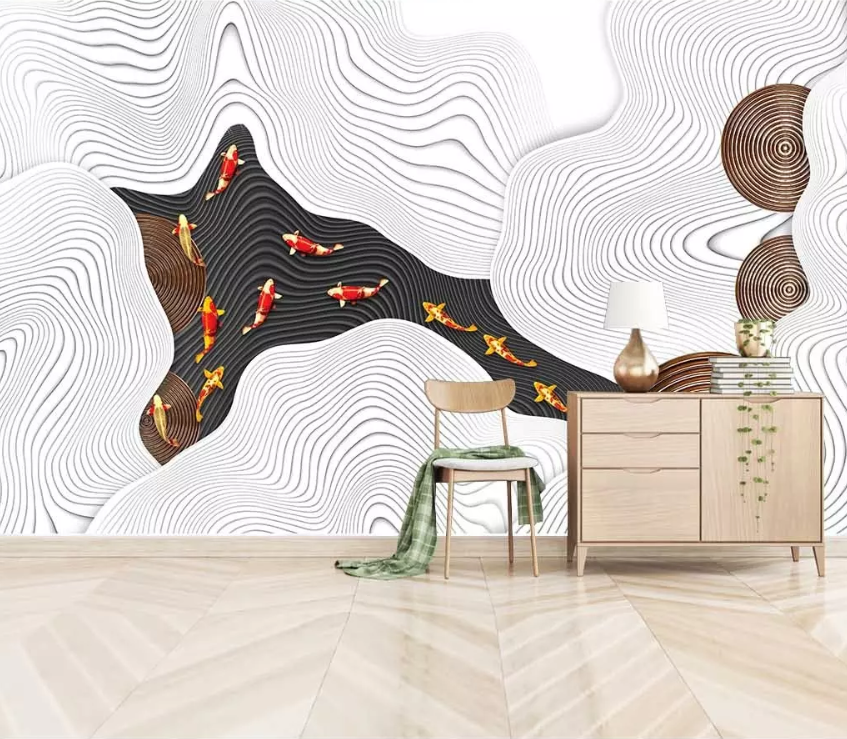 3D Wavy Line Goldfish 1502 Wallpaper AJ Wallpaper 2 