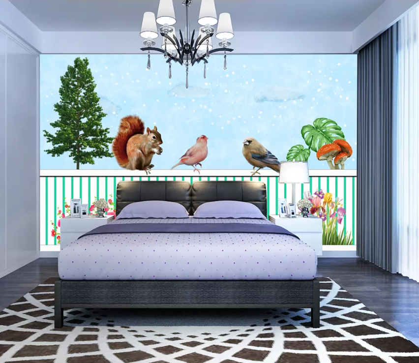 3D Squirrel Bird Mushroom 1406 Wallpaper AJ Wallpaper 2 