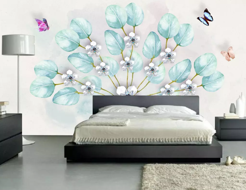 3D Crystal Leaf Butterfly 1330 Wallpaper AJ Wallpaper 2 