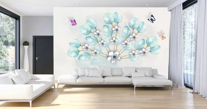 3D Crystal Leaf Butterfly 1330 Wallpaper AJ Wallpaper 2 