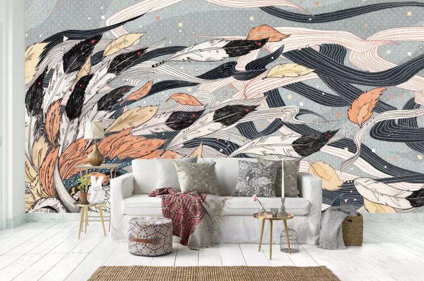 3D Graffiti Cow Feather 1323 Wallpaper AJ Wallpaper 2 