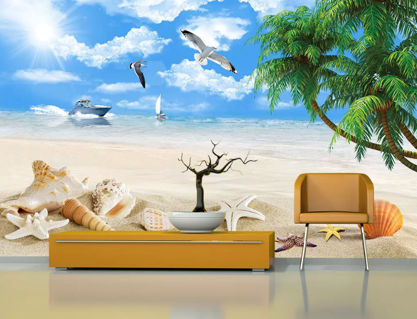 3D Beach Conch Seagull 1307 Wallpaper AJ Wallpaper 2 