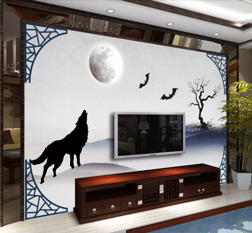 3D Moon Wolf Bat 1278 Wallpaper AJ Wallpaper 2 
