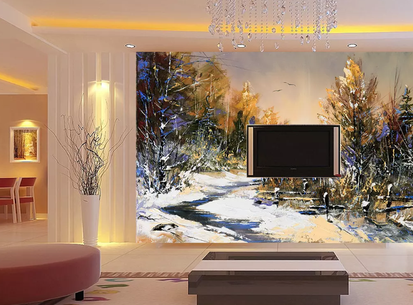 3D Oil painting Snow Cabin 1209 Wallpaper AJ Wallpaper 2 