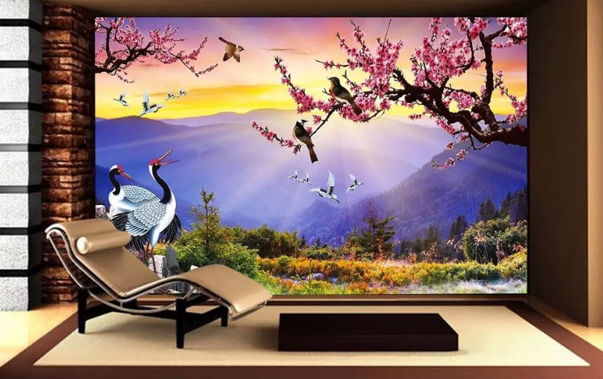 3D Plum Blossom Crane 1164 Wallpaper AJ Wallpaper 2 