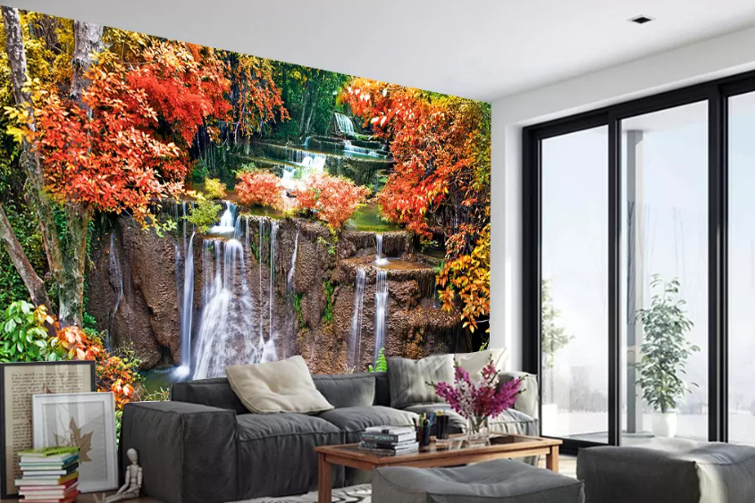 3D Red Leaf Waterfall 1058 Wallpaper AJ Wallpaper 2 