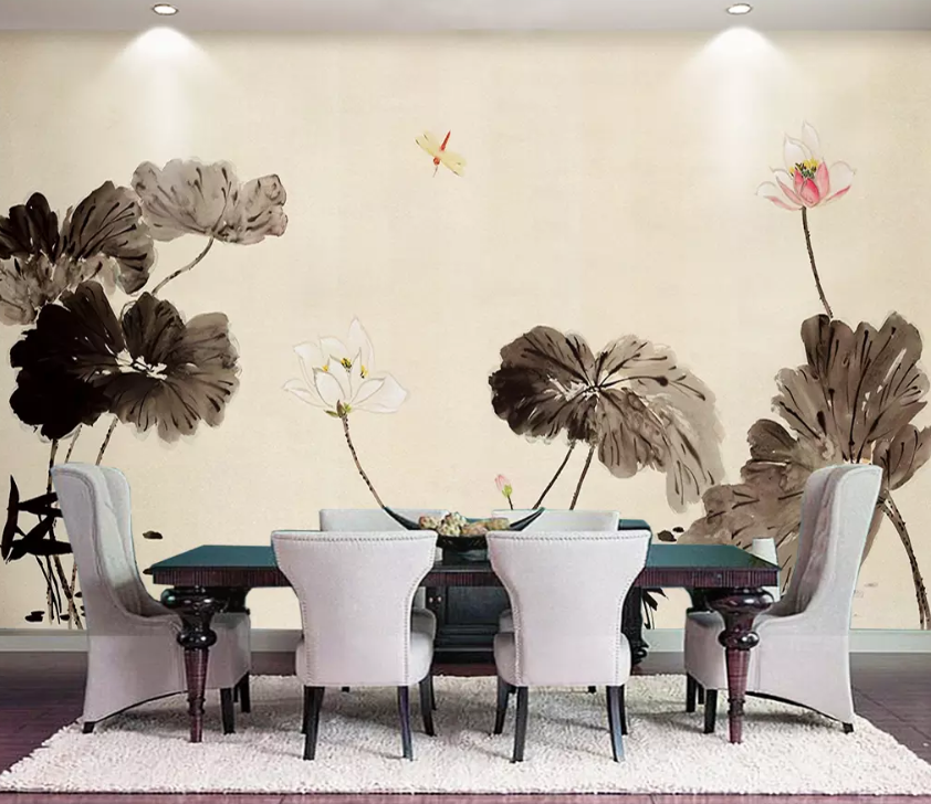 3D Lotus Leaf Dragonfly 1037 Wallpaper AJ Wallpaper 2 