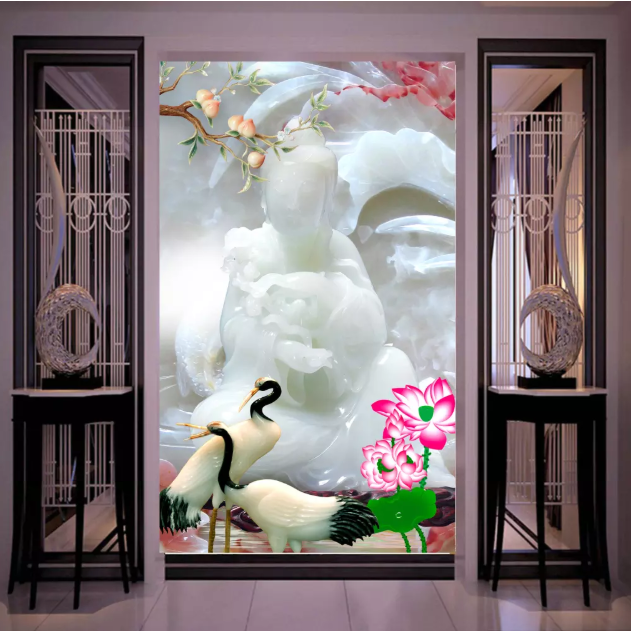 3D White Jade Peach Crane 1643 Wallpaper AJ Wallpaper 