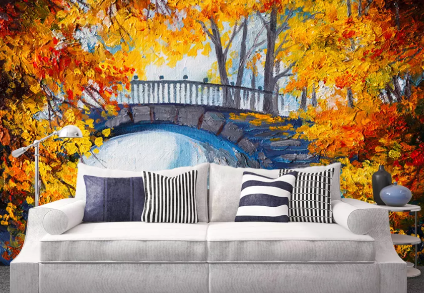 3D Autumn Maple Bridge 1005 Wallpaper AJ Wallpaper 2 