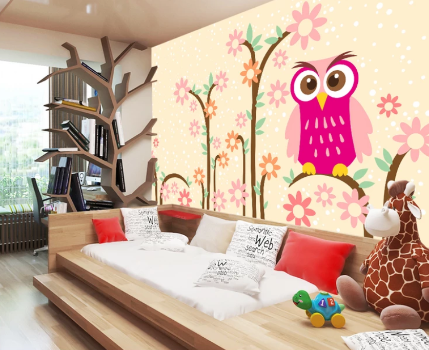 3D Pink Owl Flower 915 Wallpaper AJ Wallpaper 2 