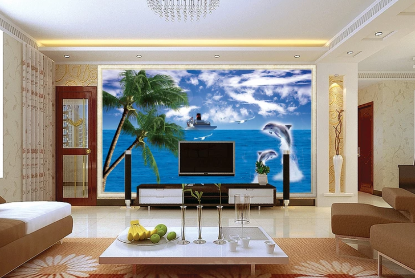 3D Coconut Tree Dolphin 799 Wallpaper AJ Wallpaper 2 