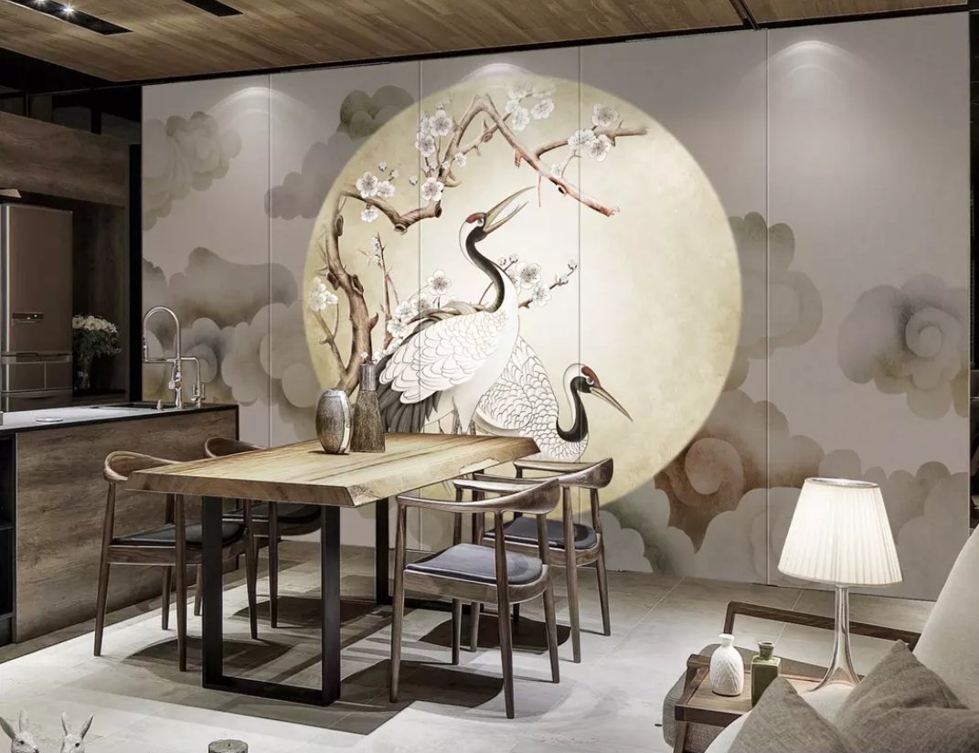 3D Moon White Crane 614 Wall Murals Wallpaper AJ Wallpaper 2 