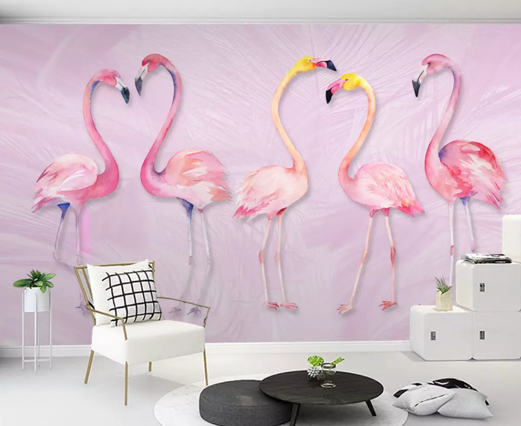 3D Couple Flamingo WG985 Wall Murals