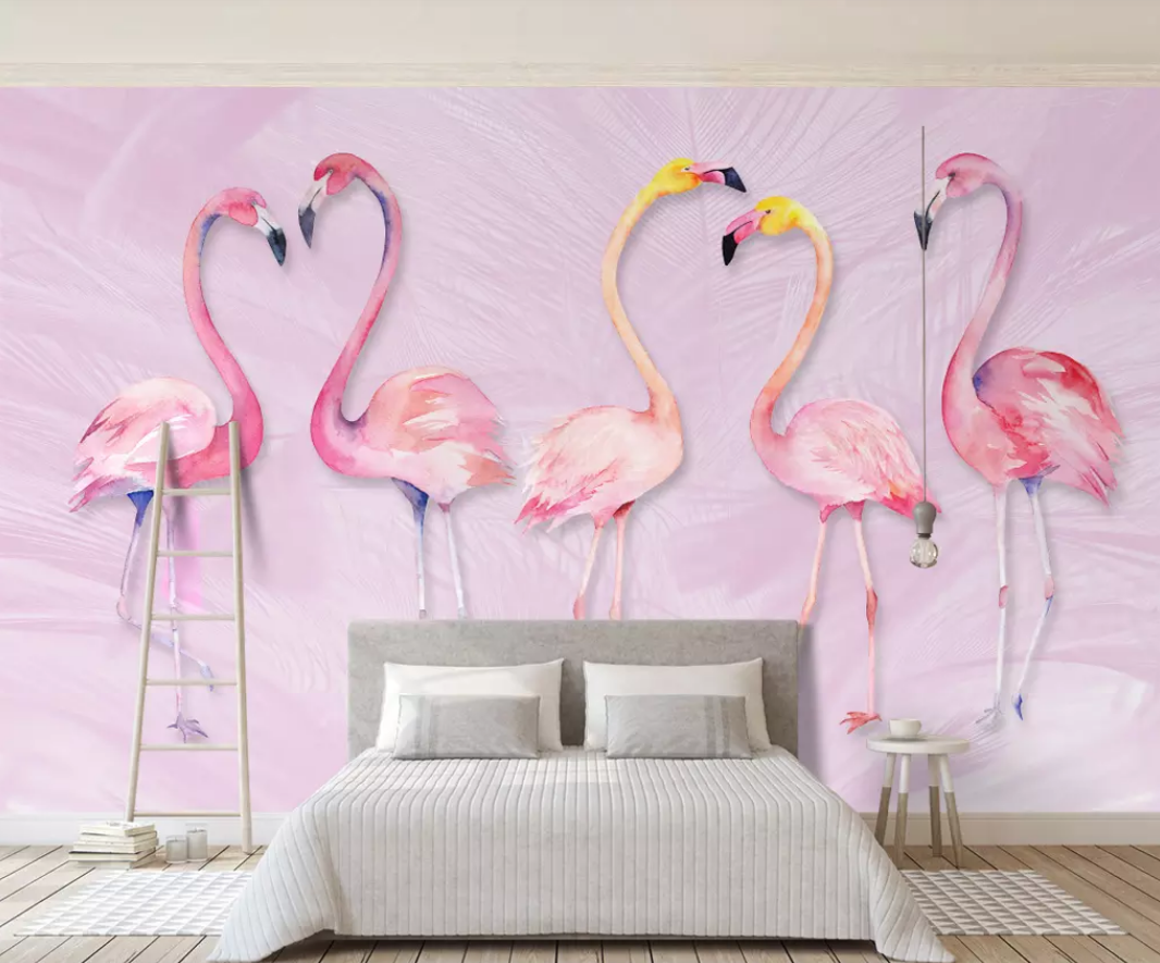 3D Couple Flamingo WG985 Wall Murals