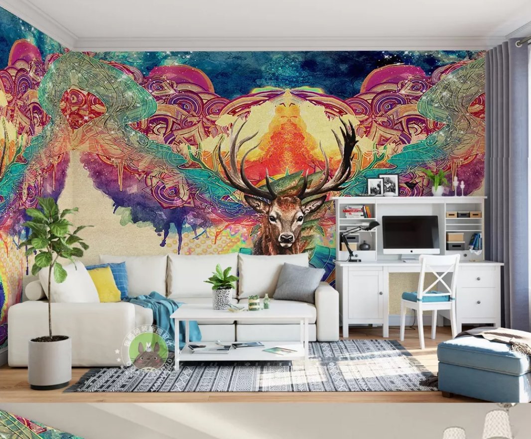 3D Colored Deer Head 057 Wall Murals Wallpaper AJ Wallpaper 2 