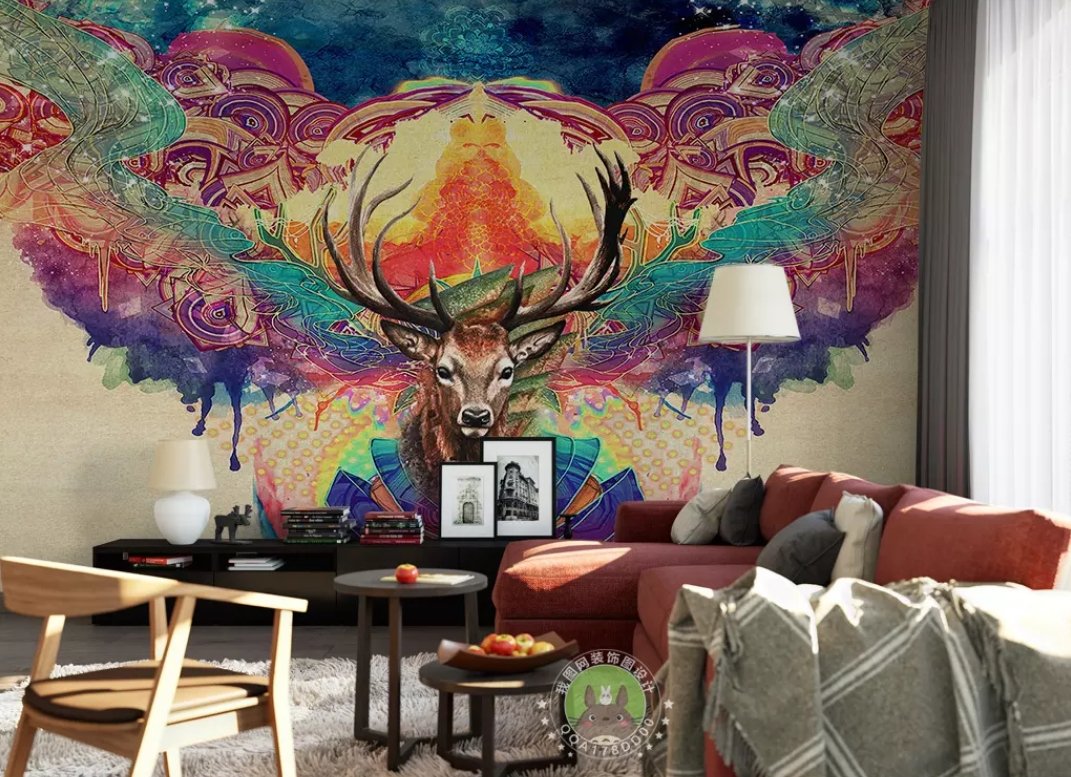 3D Colored Deer Head 057 Wall Murals Wallpaper AJ Wallpaper 2 