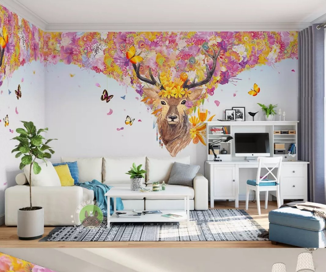 3D Colored Deer Head 058 Wall Murals Wallpaper AJ Wallpaper 2 