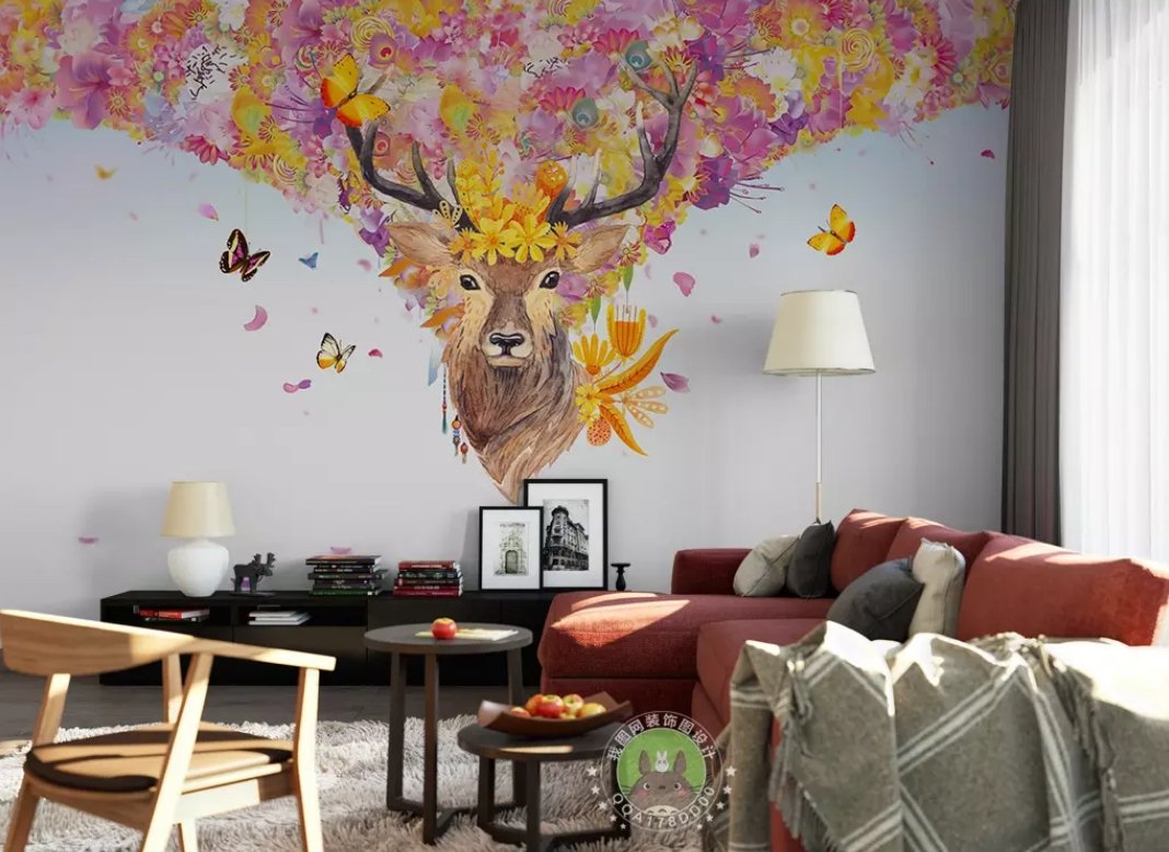 3D Colored Deer Head 058 Wall Murals Wallpaper AJ Wallpaper 2 
