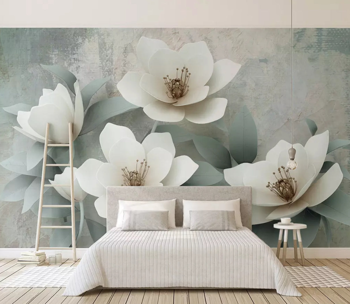 3D Flower Green Leaf WC46 Wall Murals Wallpaper AJ Wallpaper 2 