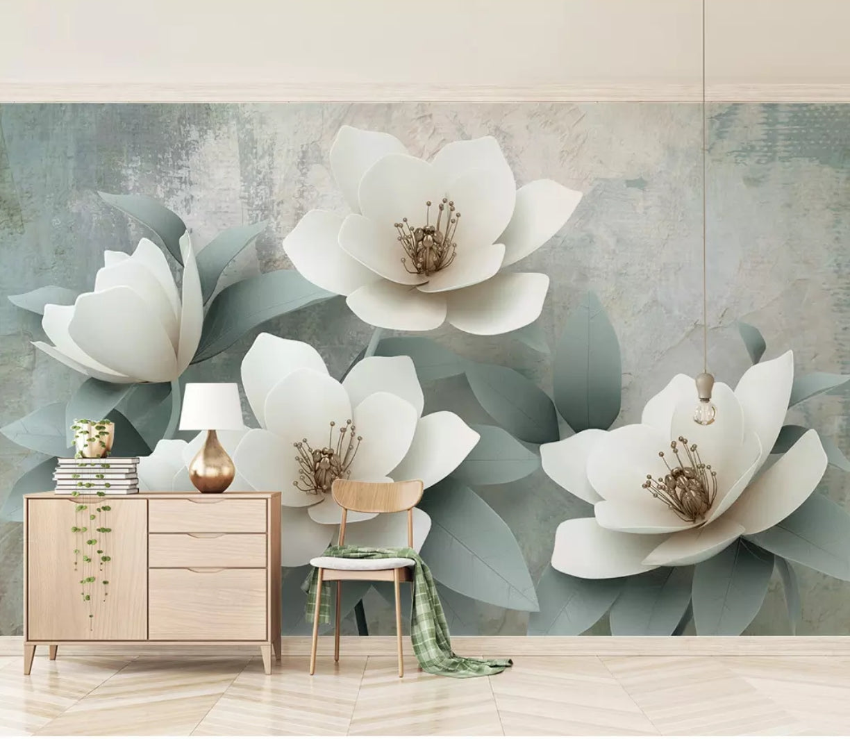 3D Flower Green Leaf WC46 Wall Murals Wallpaper AJ Wallpaper 2 
