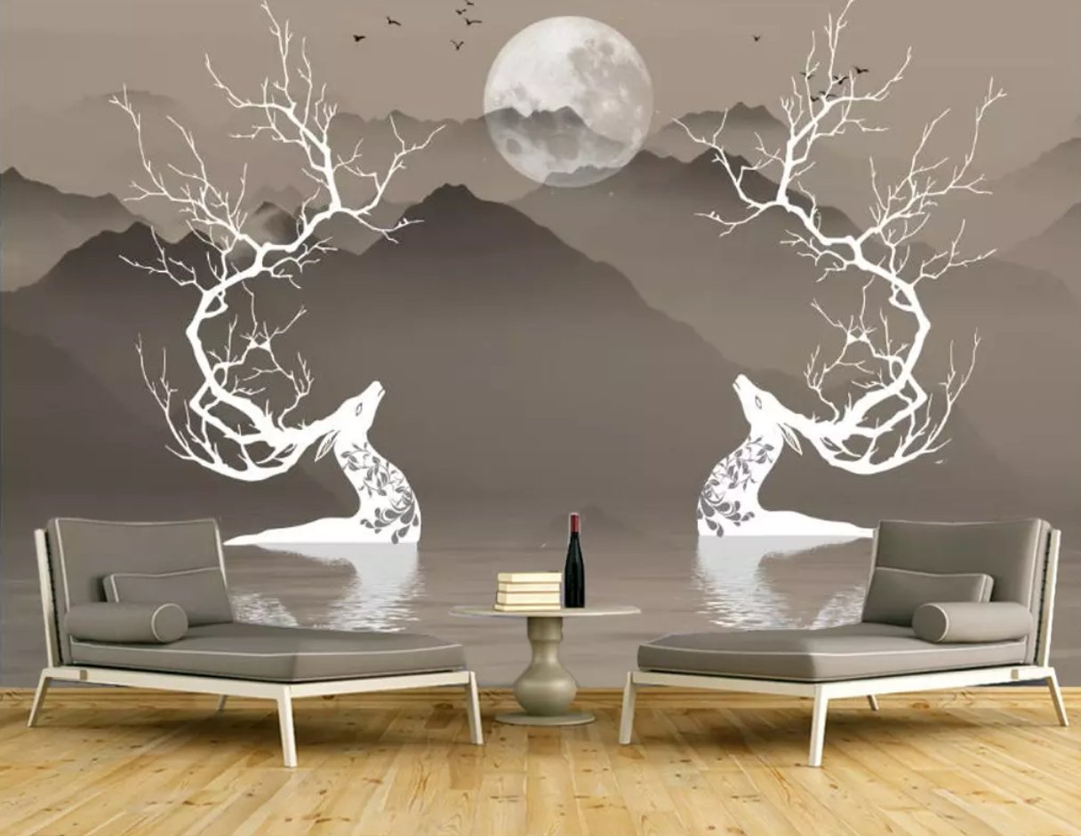 3D Elk Moon 320 Wall Murals Wallpaper AJ Wallpaper 2 