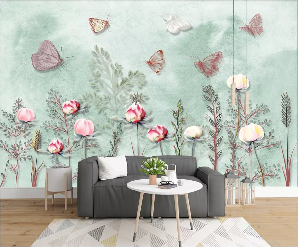 3D Flower Butterfly WC01 Wall Murals Wallpaper AJ Wallpaper 2 