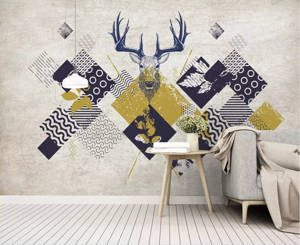 3D Elk Geometry WC02 Wall Murals Wallpaper AJ Wallpaper 2 