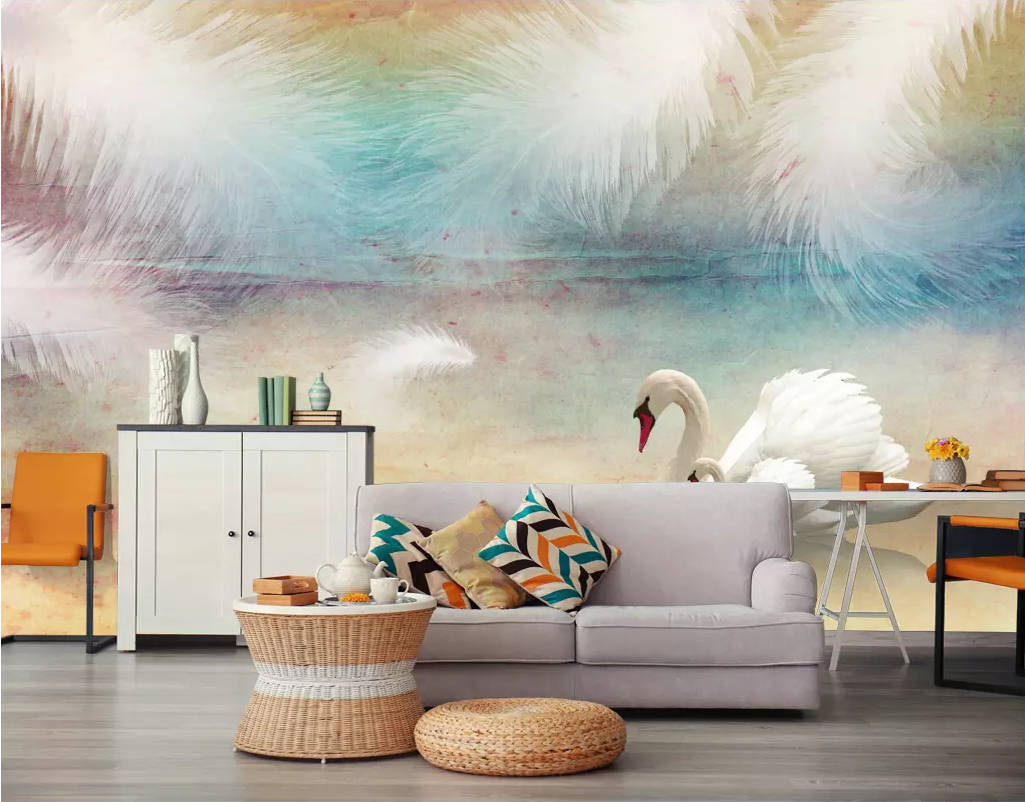 3D White Swan WG1212 Wall Murals