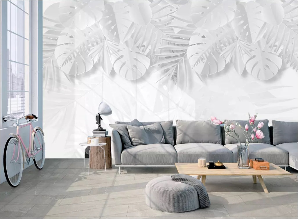 3D White Leaves WC99 Wall Murals Wallpaper AJ Wallpaper 2 