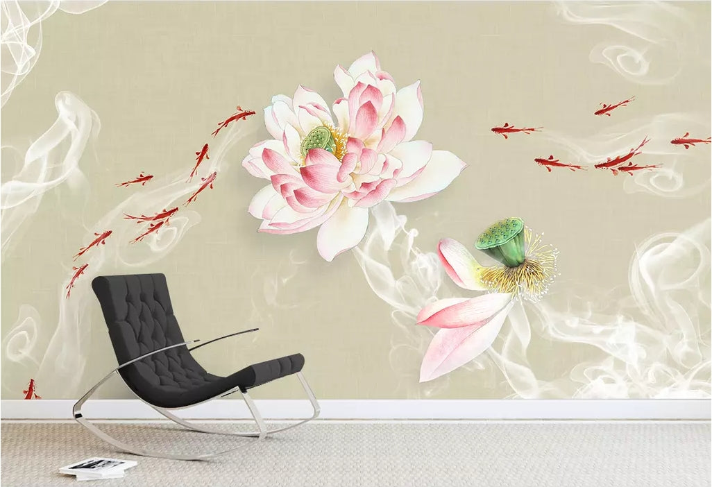 3D Lotus Goldfish WC84 Wall Murals Wallpaper AJ Wallpaper 2 