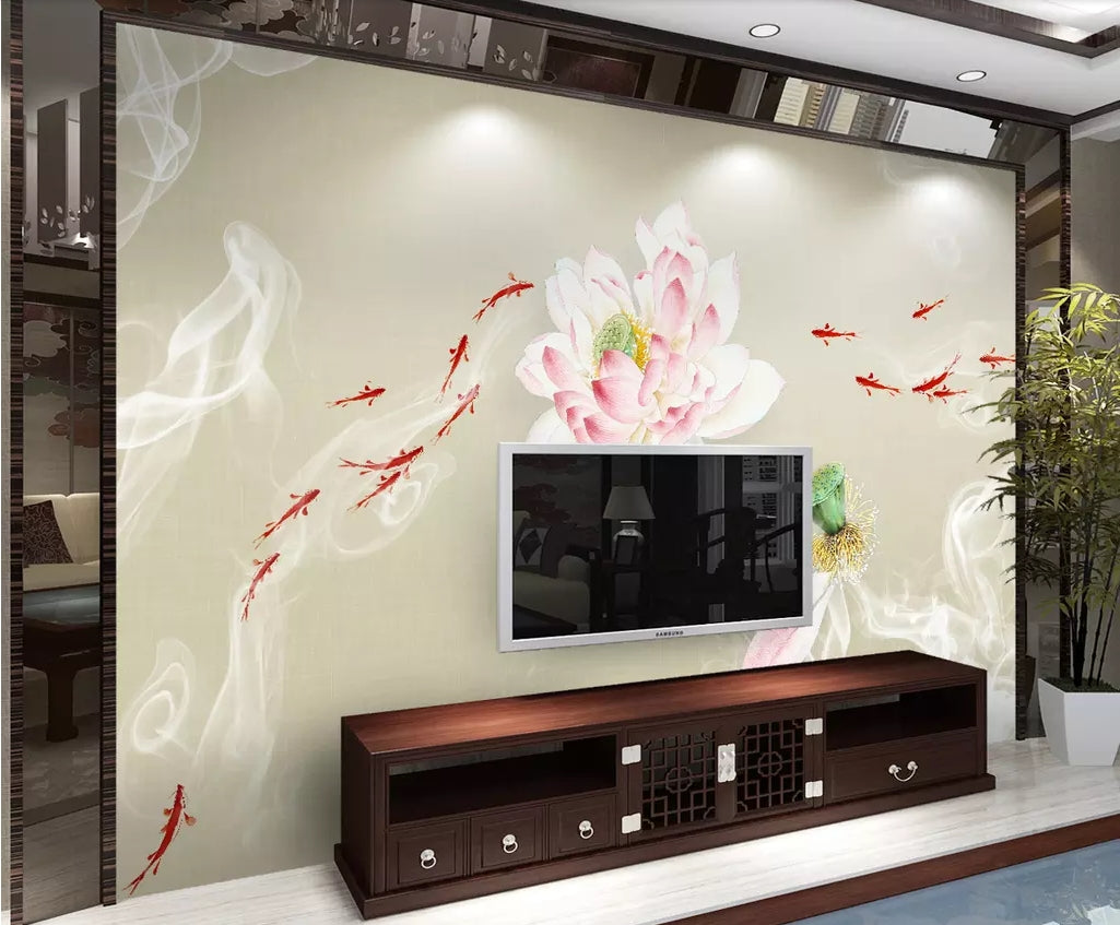 3D Lotus Goldfish WC84 Wall Murals Wallpaper AJ Wallpaper 2 