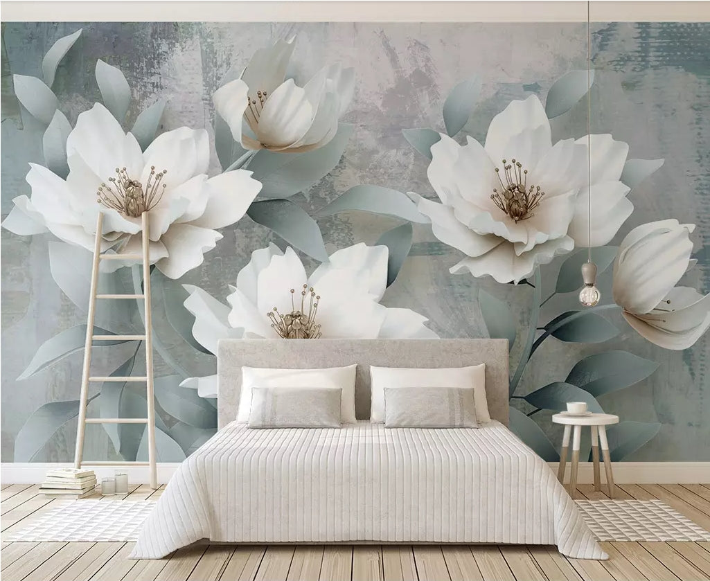 3D White Petals WC34 Wall Murals Wallpaper AJ Wallpaper 2 