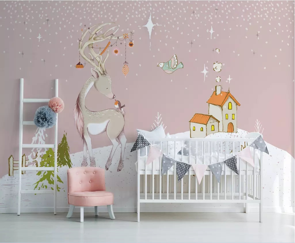 3D Pink Fawn WC16 Wall Murals Wallpaper AJ Wallpaper 2 