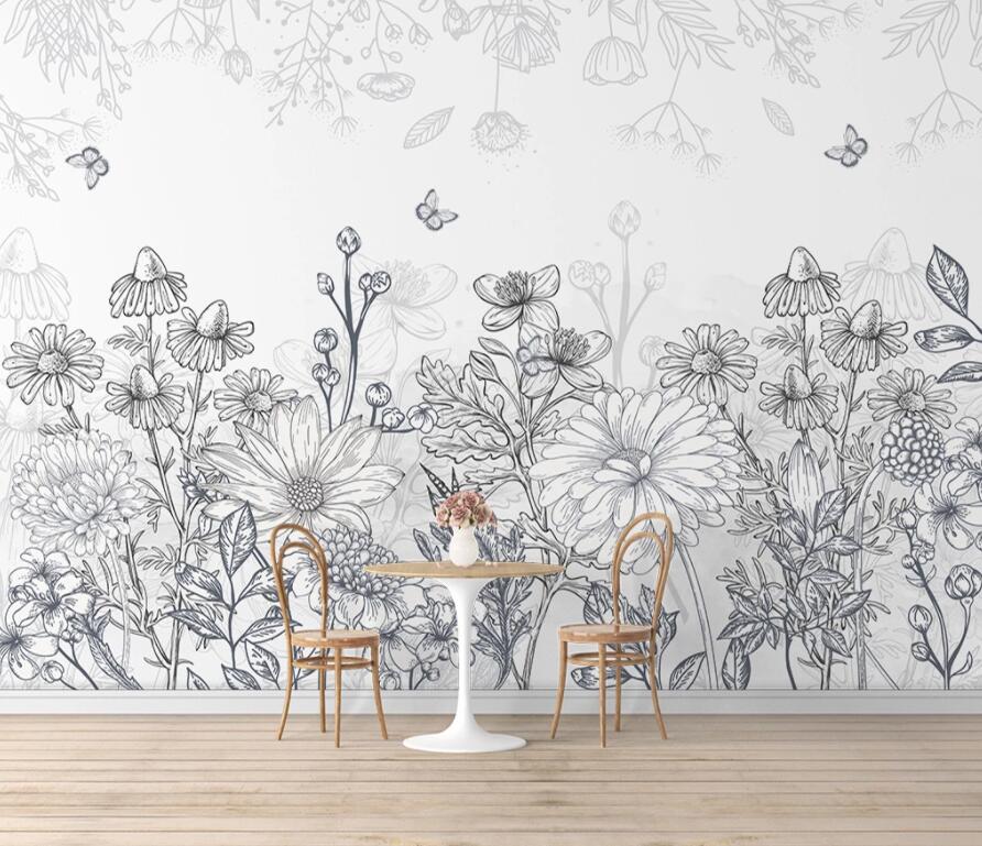 3D Sketch Flower WG1215 Wall Murals