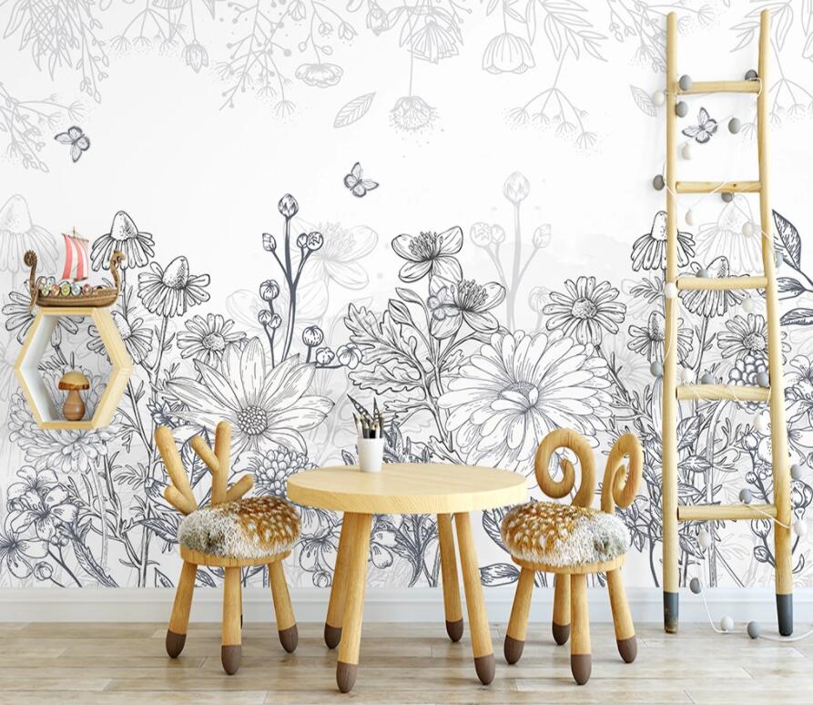 3D Sketch Flower WG1215 Wall Murals