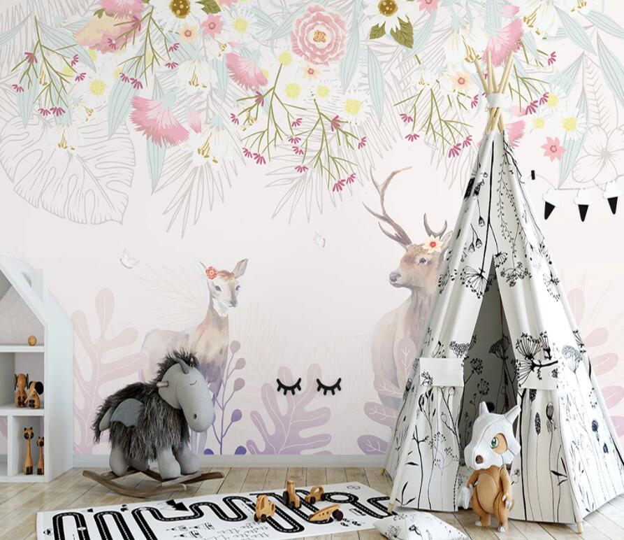 3D Flower Deer WG1159 Wall Murals