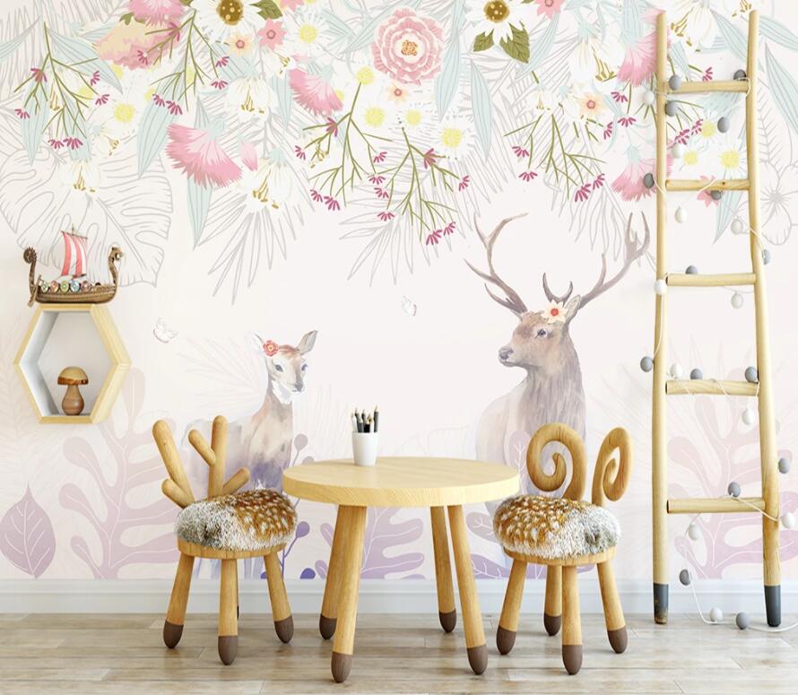 3D Flower Deer WG1159 Wall Murals