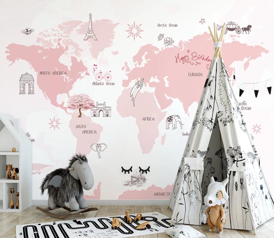 3D Tower Pink Map WG1157 Wall Murals