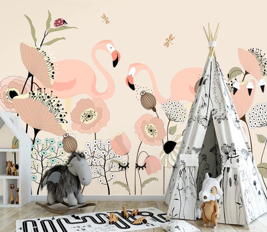 3D Flamingo Flowers WC93 Wall Murals Wallpaper AJ Wallpaper 2 