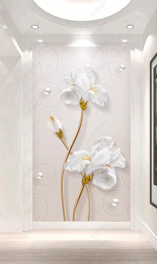 3D White Pearl Flower WG184 Wall Murals