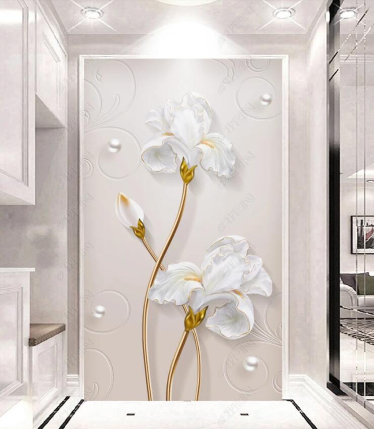3D White Pearl Flower WG184 Wall Murals