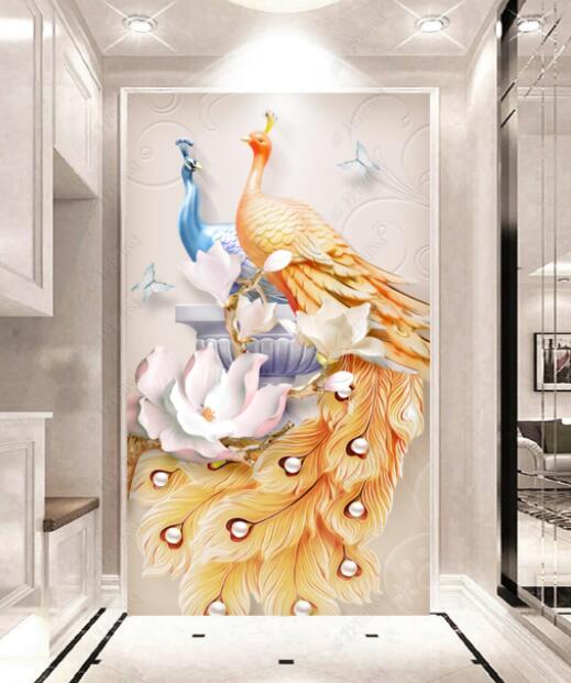 3D Pearl Peacock WC65 Wall Murals Wallpaper AJ Wallpaper 