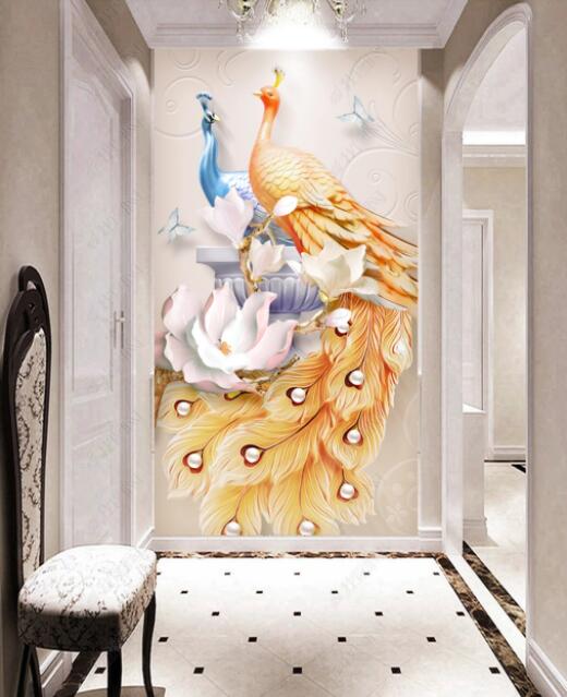 3D Yellow Peacock WG183 Wall Murals