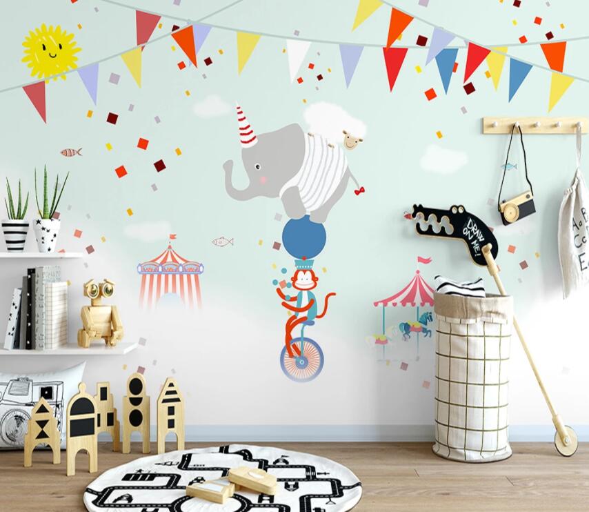 3D Elephant Monkey WG936 Wall Murals